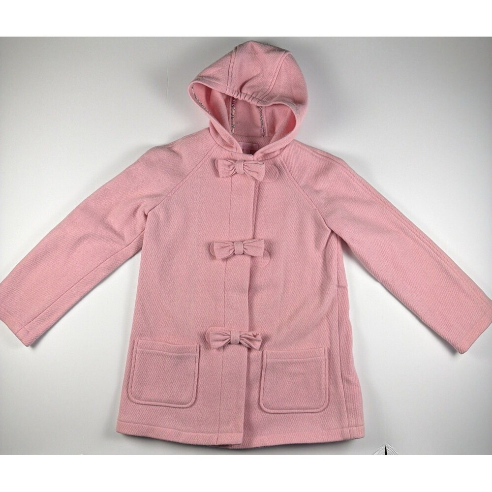 Lilly Pulitzer Girls Pink Coat Size 10 Hooded Button Front With Bows Wool Blend